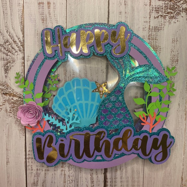 Mermaid Cake Topper with lights, Shaker Birthday Cake Topper, Mermaid Centerpiece Stick, Mermaid Birthday Decorations, under the sea party