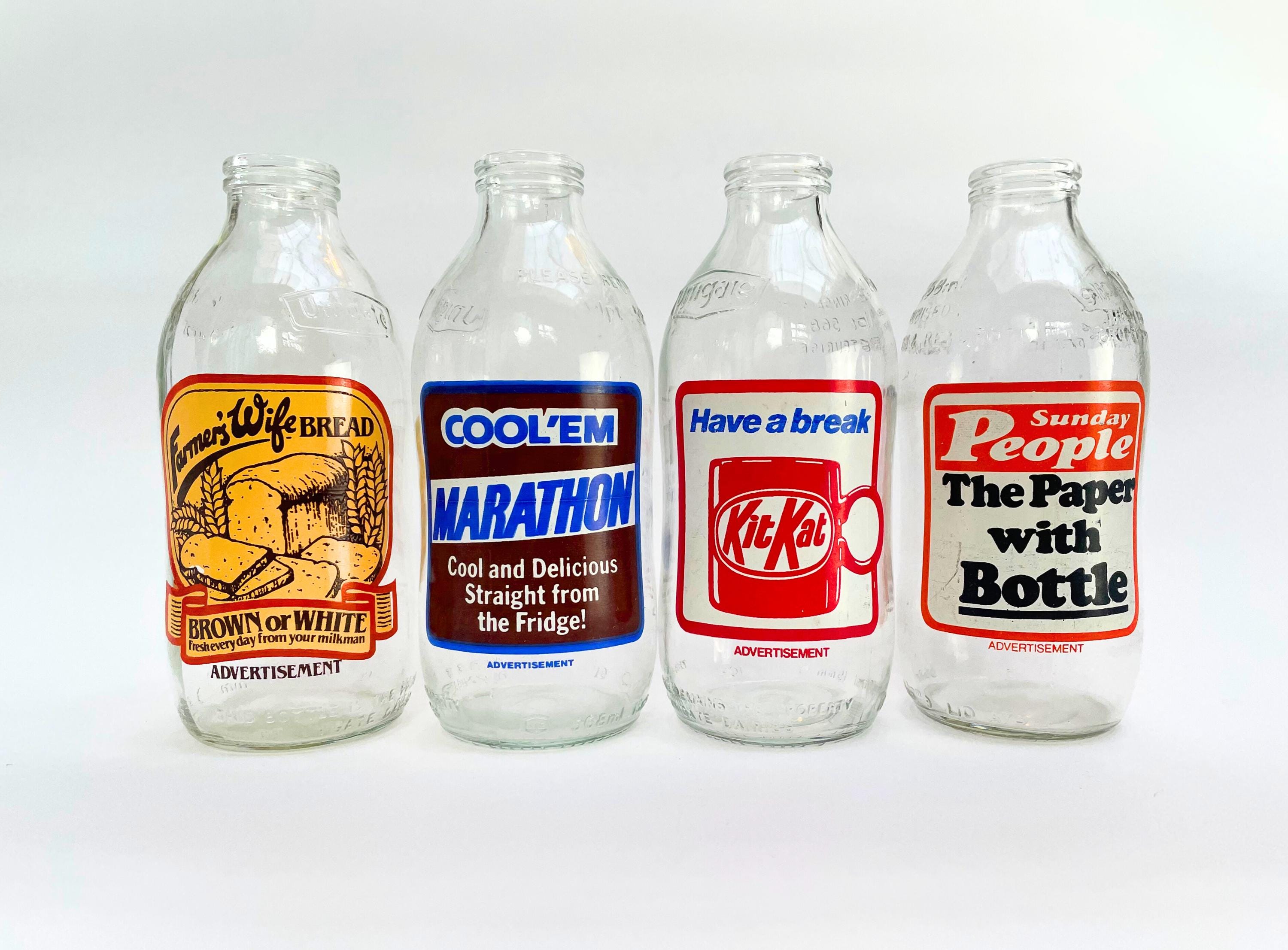 80年代 イギリス アドバタイジング 牛乳瓶 セット 昭和レトロ 絵柄が