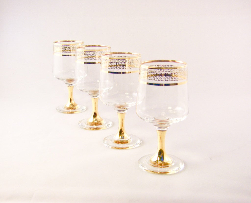 Vintage Liqueur Glasses With Ornate Gold Detail Etsy Canada