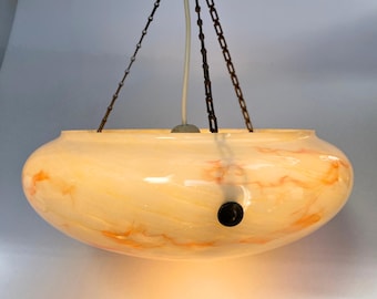 Large Art Deco Bowl Lamp. Marbled Glass
