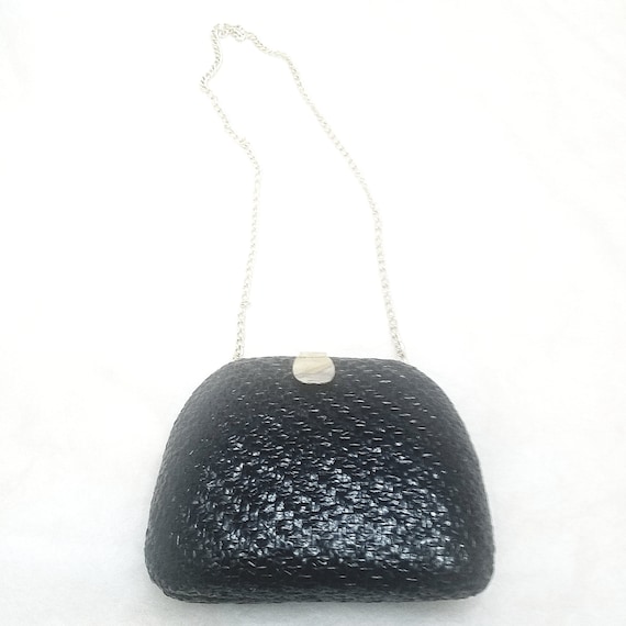 1960s Black Woven Rattan Purse