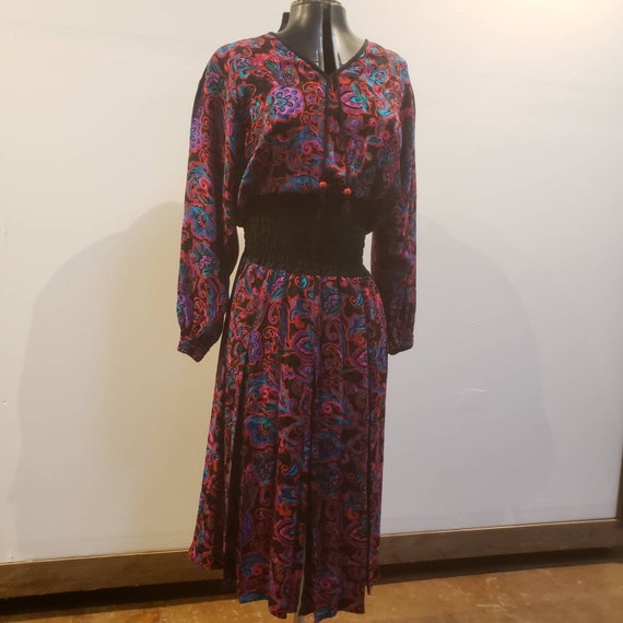 1980s Floral Paisley Boho Chic Dress