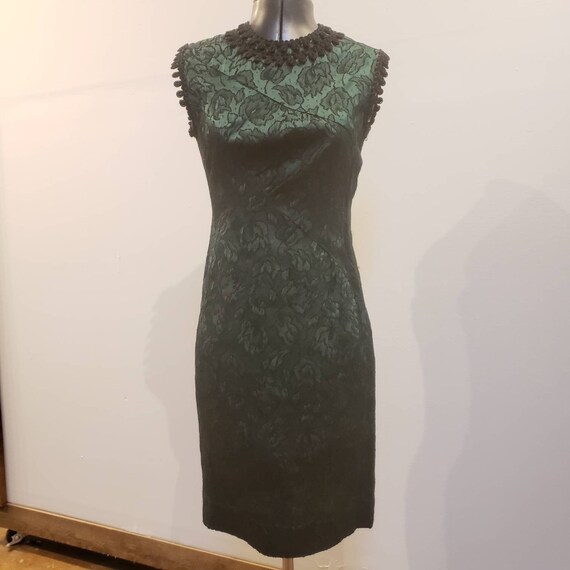1960s Green Brocade Cocktail Dress