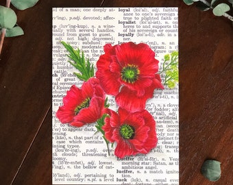 Poppies print, flowers, red poppy art, poppy print, art for moms, artwork for girls, poppies art, dictionary art print, gift for nature