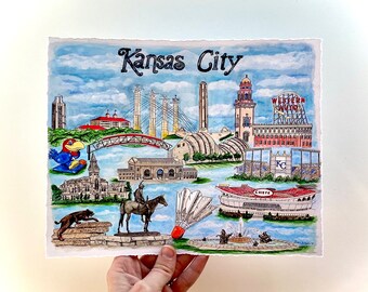 KU art, kansas city chiefs gifts, Kansas city royals, Kansas city art print, kansas city artwork, kc arrowhead, KCMO art, kc landmarks, gift