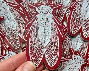 Pegatina de cigarra, pegatina de insecto, arte de insectos, pegatina de regalo para amantes de la naturaleza, para ella, para él, para botella de agua, para computadora portátil, resistente al agua, se desvanece