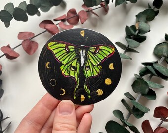 Luna Moth,  Waterproof Vinyl Sticker, moth sticker, butterfly sticker, moon sticker, moon phase sticker, witch sticker, insect sticker