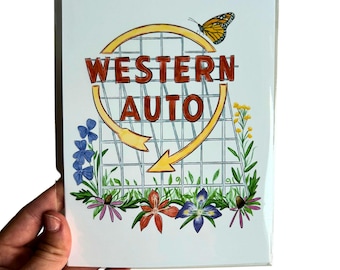 Western auto sign, KC sign, landmarks, kansas city souvenir, kansas city lover, kc gift, Missouri art, feminine, women, gift, girlfriend,