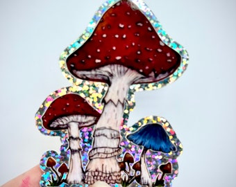 mushroom stickers for water bottle, mushroom sticker cute tiny vintage, mushroom art, for planner, hydroflask, mushroom gift ideas, glitter