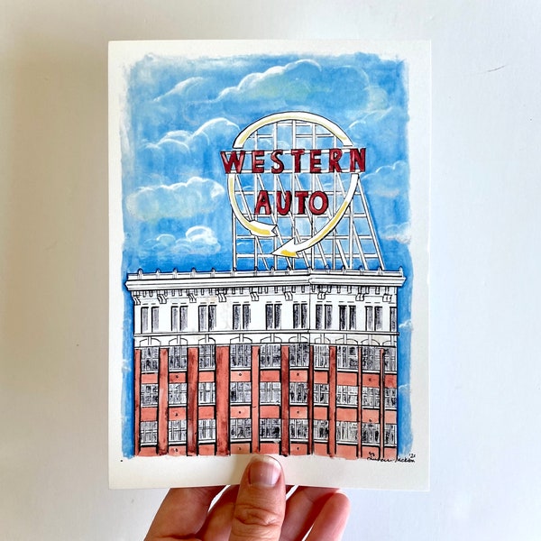 Western Auto Print, Missouri art, Kansas City art, local art, Royals, Chiefs, Landmarks, architecture, KC lover, wall decor, gift for friend