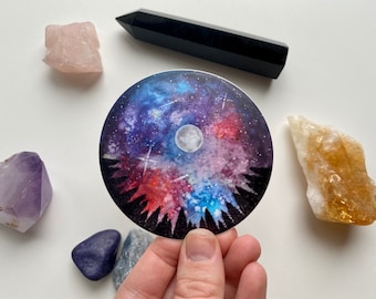 Adhesivo de vinilo impermeable con diseño de luna y galaxia, para ordenador portátil, geométrico, San Valentín, botella de agua, coche de choque, arte geométrico, calcomanía de luna, luna, imán