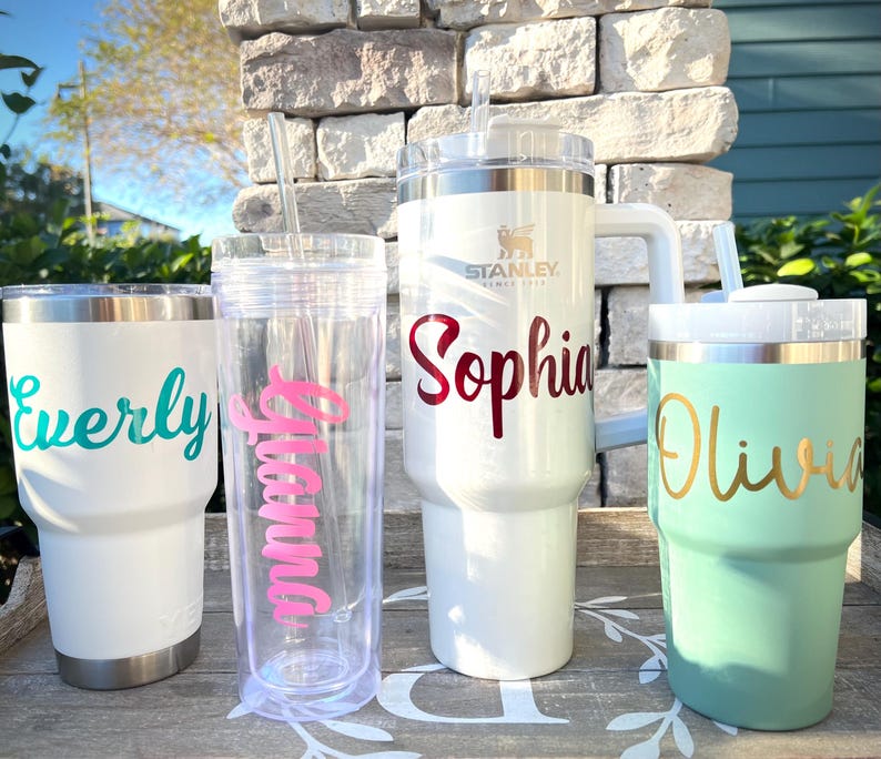 Custom Name Decal: Waterproof Vinyl Sticker for Tumbler, Mug, Glass - Etsy