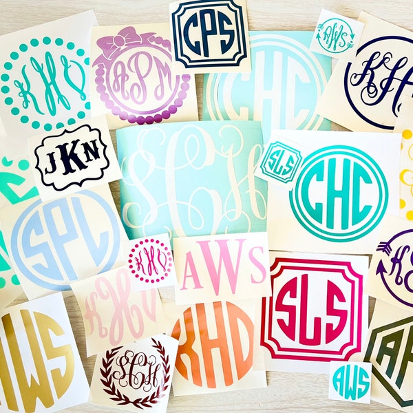 Vinyl Monogram Decal Sticker Many colors, and styles, For Car, Stanley, Yeti, Hydro flask tumblers, Laptops