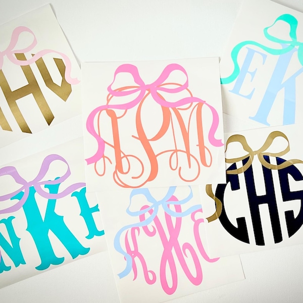 Vinyl Monogram Decal for Tumbler, Bow Monogram Decal for Phone,Laptop,Car,