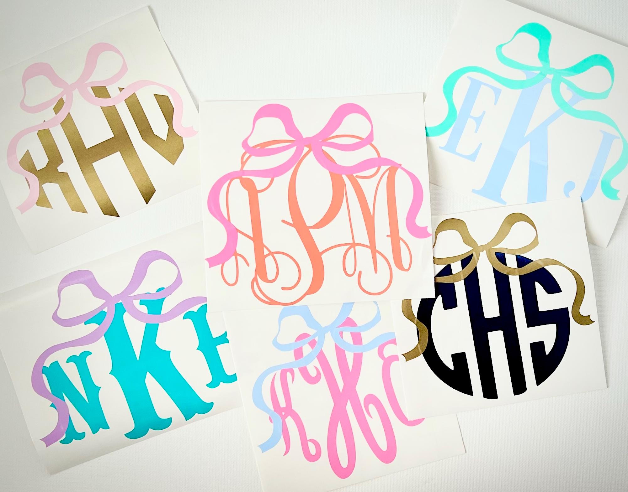 Vinyl Monogram Decal for Tumbler, Bow Monogram Decal for Phone,Laptop,Car,