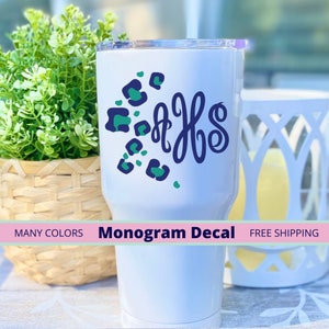 Cheetah Print Monogram Vinyl Decal Sticker, Personalized Custom Name Sticker for phone, laptop, tumbler