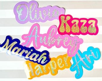 Holographic Glitter Name Decal Sticker, Custom Name Glitter Vinyl Decal, Sticker for Tumbler, Sparkle Sticker for Girls