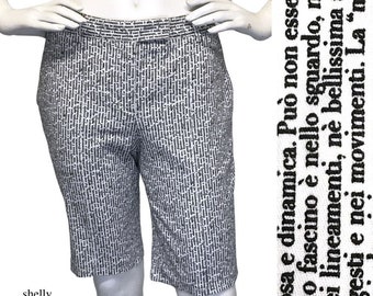 Gianfranco FERRE Vintage Italy 40 26 US XS 2 4 Newspaper Book Print Bermuda Shorts Black White Knee 90s 00s 2000 Old School Long