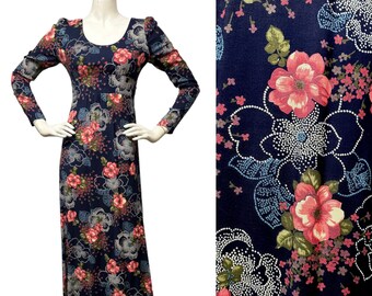 VINTAGE 1970s Alfreda Cottagecore Prairie Festival Boho Hippie Floral Western Maxi Dress Empire Waist Gothic Goth Goddess XS S 0 2 4