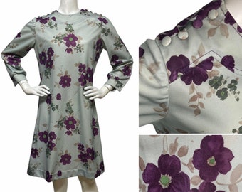 VINTAGE Mint Green 70s Floral Print Dress M L