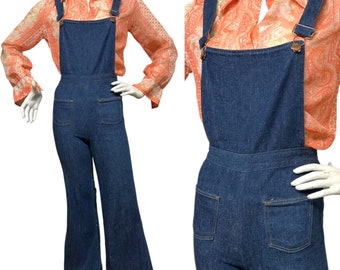 Vintage 1970s WRANGLER Denim Flares Jeans Overalls Jumpsuit Teen Girls 12 or Womens XS XXS 00 0 2