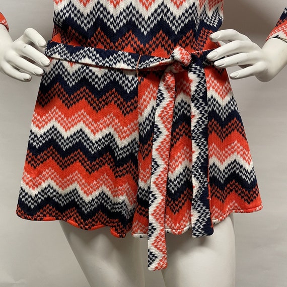 Vintage VTG 60s 70s Mod ZigZag Chevron Orange Blu… - image 5