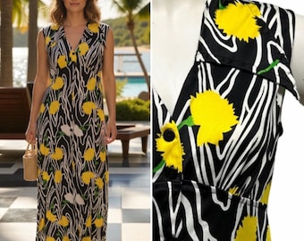 VINTAGE 1970s JANTZEN Floral Maxi Dress Dagger Collar Button Front M