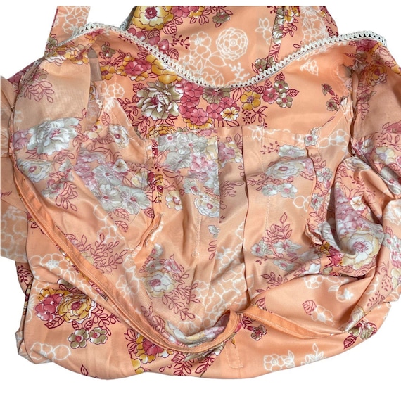 Vintage 1970s 70s Peach Polyester Chiffon Floral … - image 8