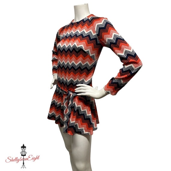 Vintage VTG 60s 70s Mod ZigZag Chevron Orange Blu… - image 7