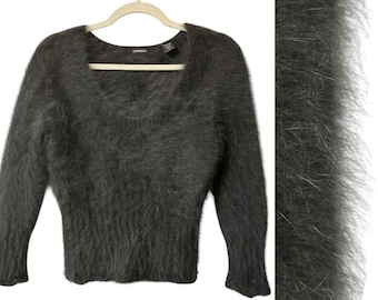 VINTAGE 90s EXPRESS 80% Angora Rabbit Furry Fuzzy Pinup Fitted Sweater M S XS