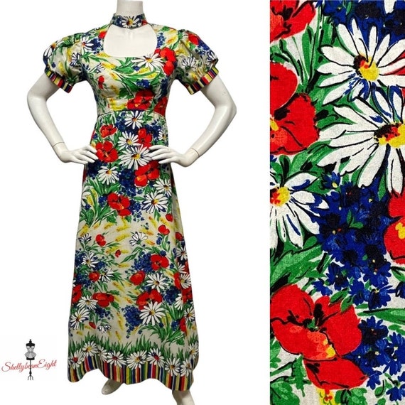Vintage 1960s 1970s Floral Bold Multicolor Choker… - image 1