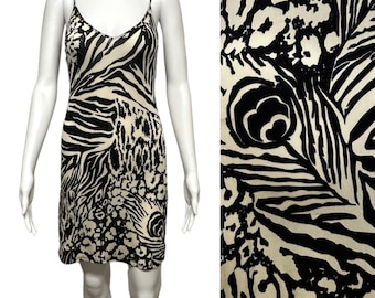 VINTAGE Hale Bob 90s Y2K 2000s Feather Print Slinky Sheer Sexy Slip Dress S XS SATC Sex and the City Carrie Bradshaw