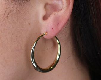 925 Sterling Silver Gold Plated Large Hoop Earrings