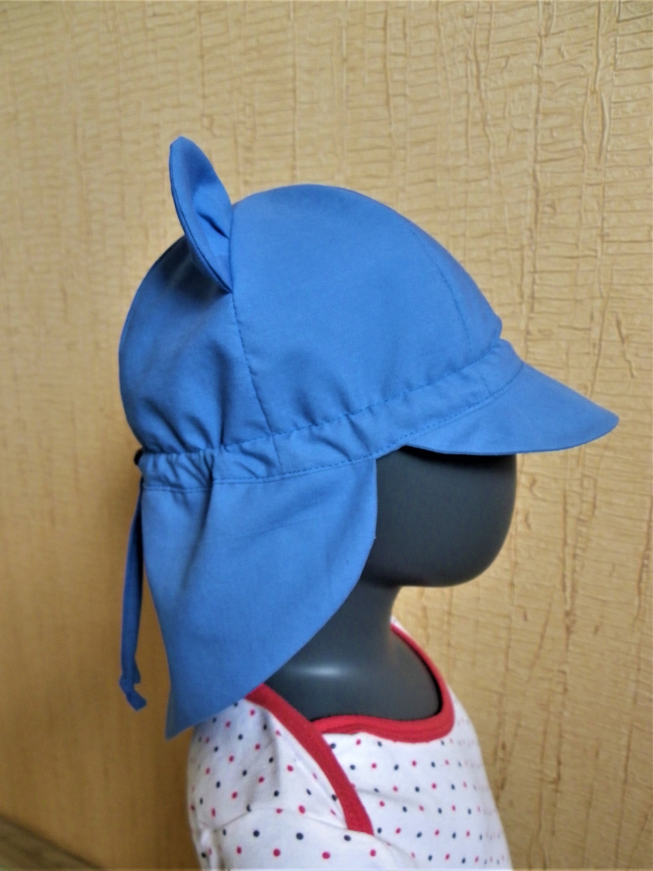 100 Cotton blue baby boy sun hat with neck protection blue Etsy