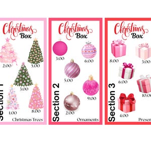 Pink Christmas Box Challenge/ Savings Challenge/ Low Income/ 36 cards/ 6 sections/ 42 pieces
