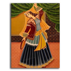 Miniature painting of a Persian girl playing the tambourine | miniature painting canvas | Persian wall art | Persian art | Persian gift