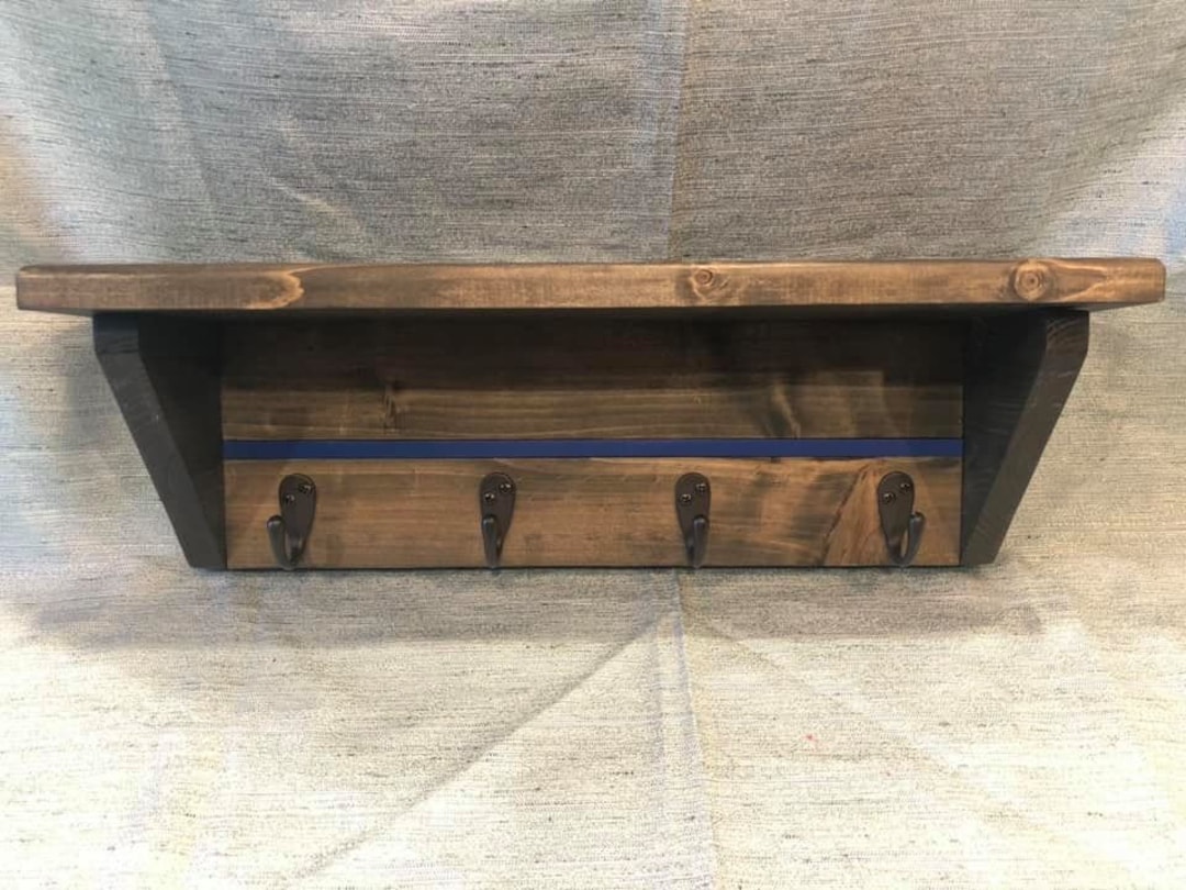 Thin Blue Line Key Holder, Wooden Shelf, Law Enforcement Decor Etsy
