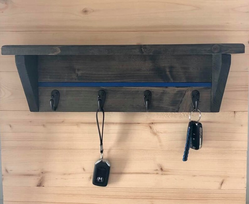Thin Blue Line Key Holder, Wooden Shelf, Law Enforcement Decor - Etsy