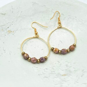 Beaded golden hoop dangle earrings