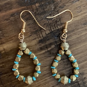 Gold and turquoise dangle earrings