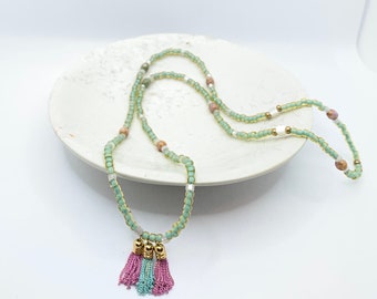 Beaded Necklace with 3 Tassels