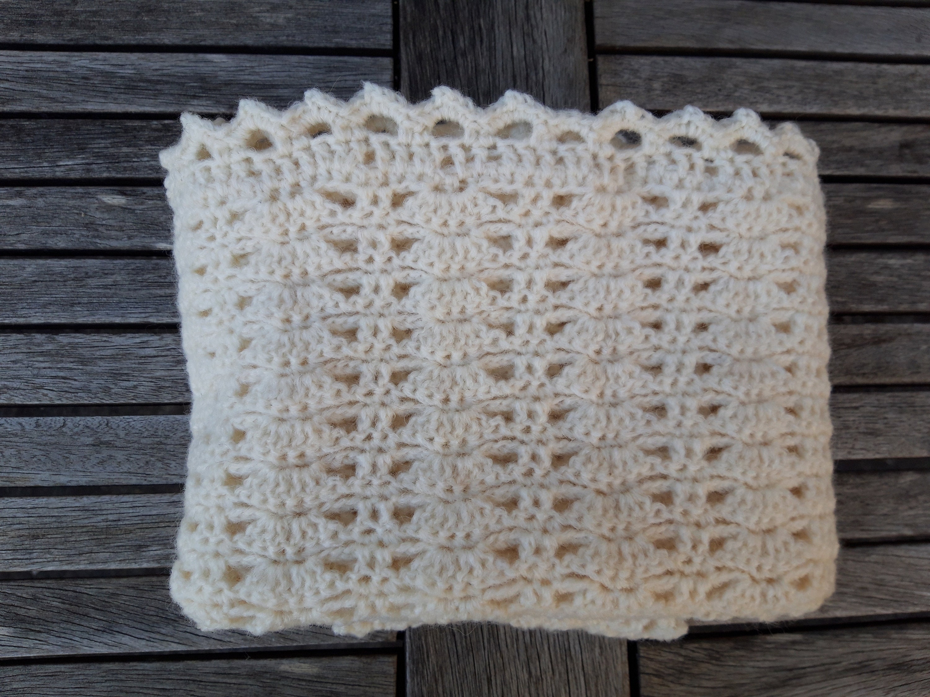 Couverture Bébé Blanc Cassé Crochetée Main Laine Alpaga