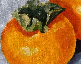 柿の油絵、静物画 7.8 x 7.8 インチ - Etsy 日本