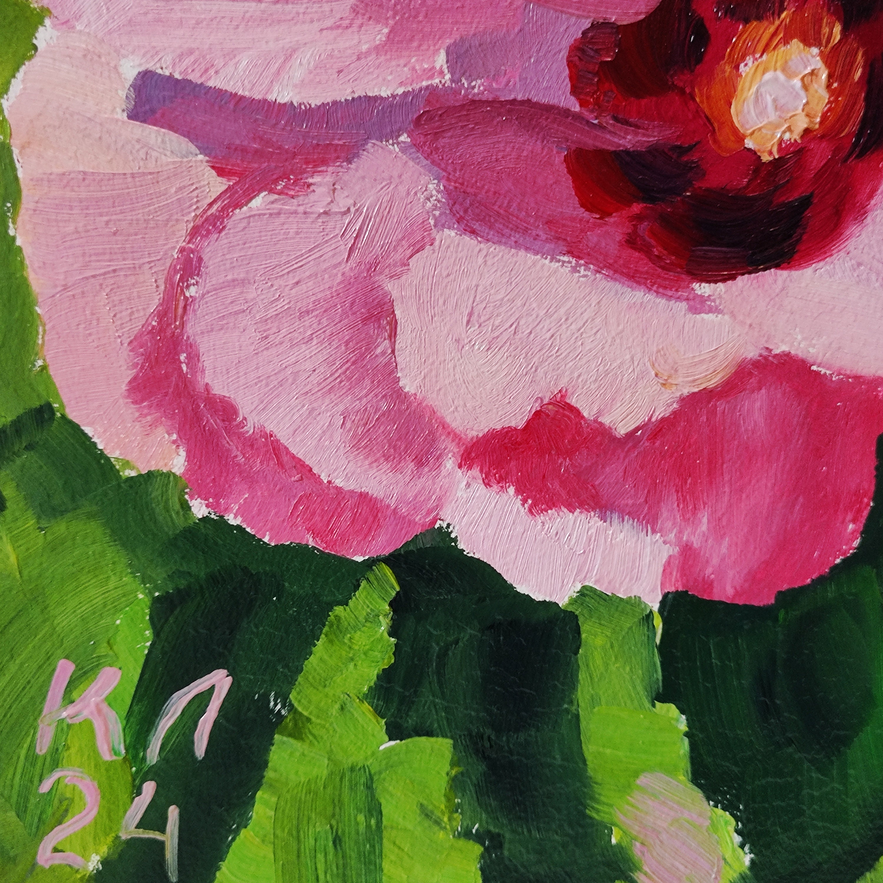 ハイビスカスの花の油絵：小さな花の風景画（7.8x7.8インチ） - Etsy 日本