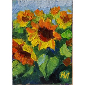 Girasole, carta ACEO originale, dipinto a olio ACEO, dipinto a olio floreale, belle arti del girasole, dipinto di girasole 2,5 X 3,5 pollici