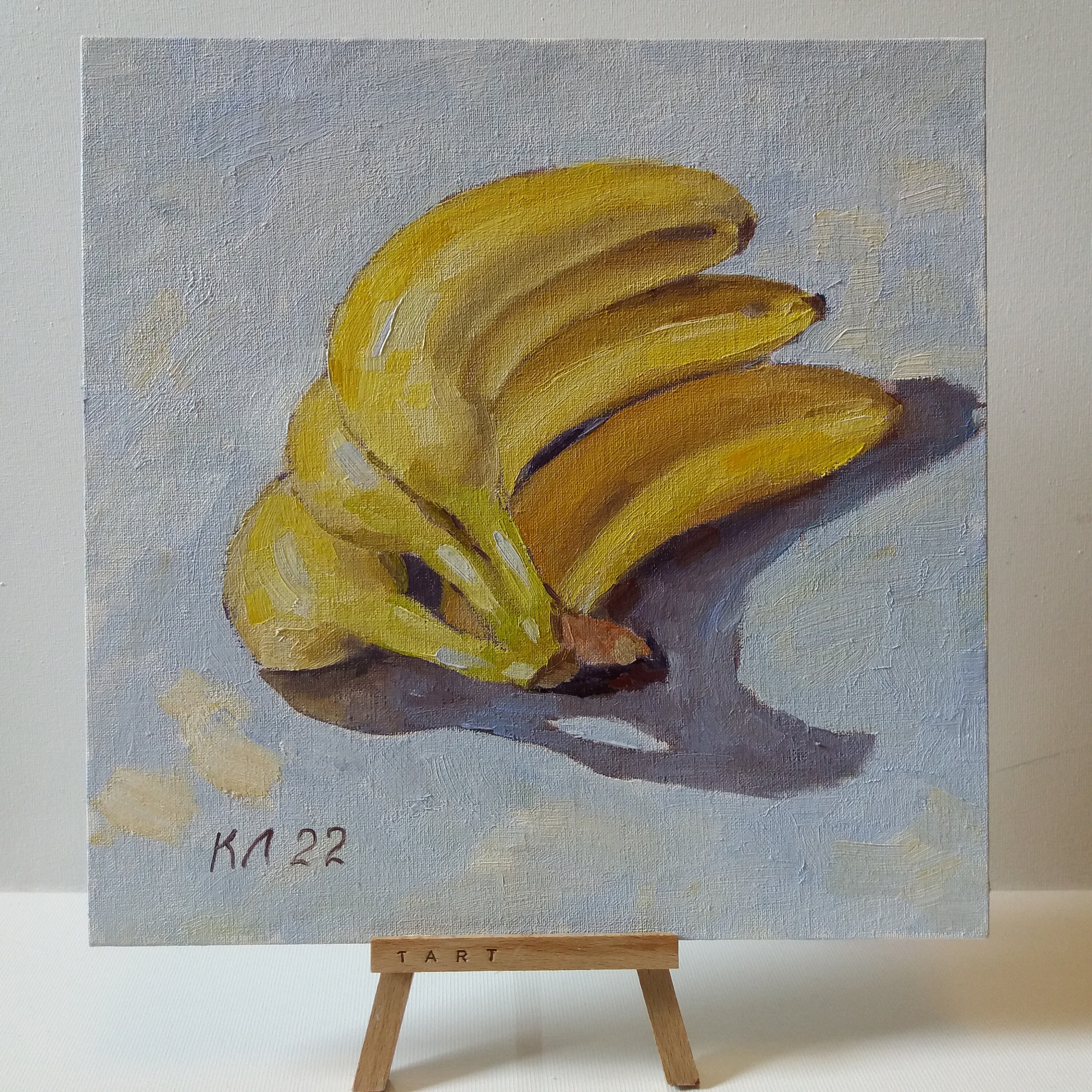 バナナの油絵 バナナの静物画 キャンバスボードに描いた油絵（10インチ×10インチ
