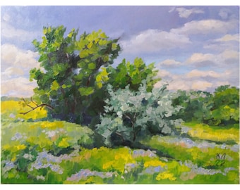 Oil painting, landscape, summer day, 11.8 Х 15.7 in, stretched canvas, tree landscape, open air