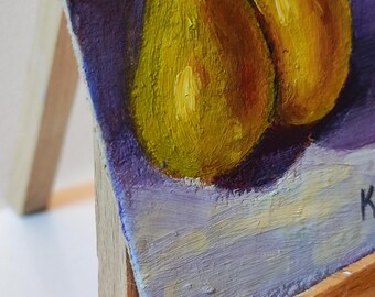 洋梨ACEO油絵：オリジナル静物フルーツアート（2.5x3.5インチ） - Etsy