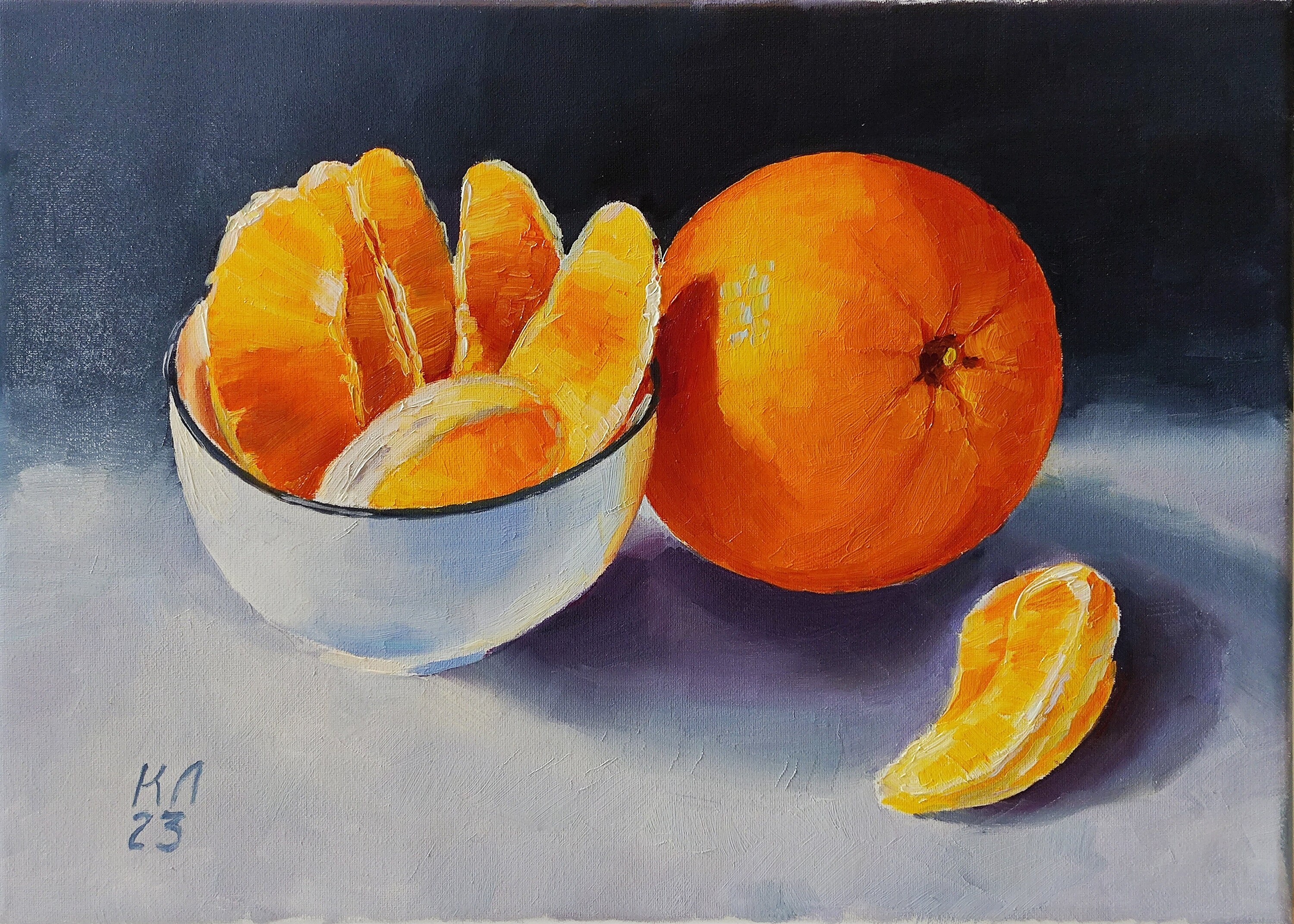 油絵　静物画　still life art oil painting Still Life Oil Painting Orange Fruit Artwork Kitchen Wall