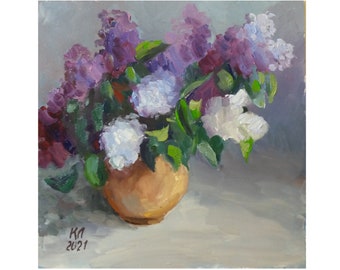 Lilac bouquet, oil painting 11.8 X 11.8 still life